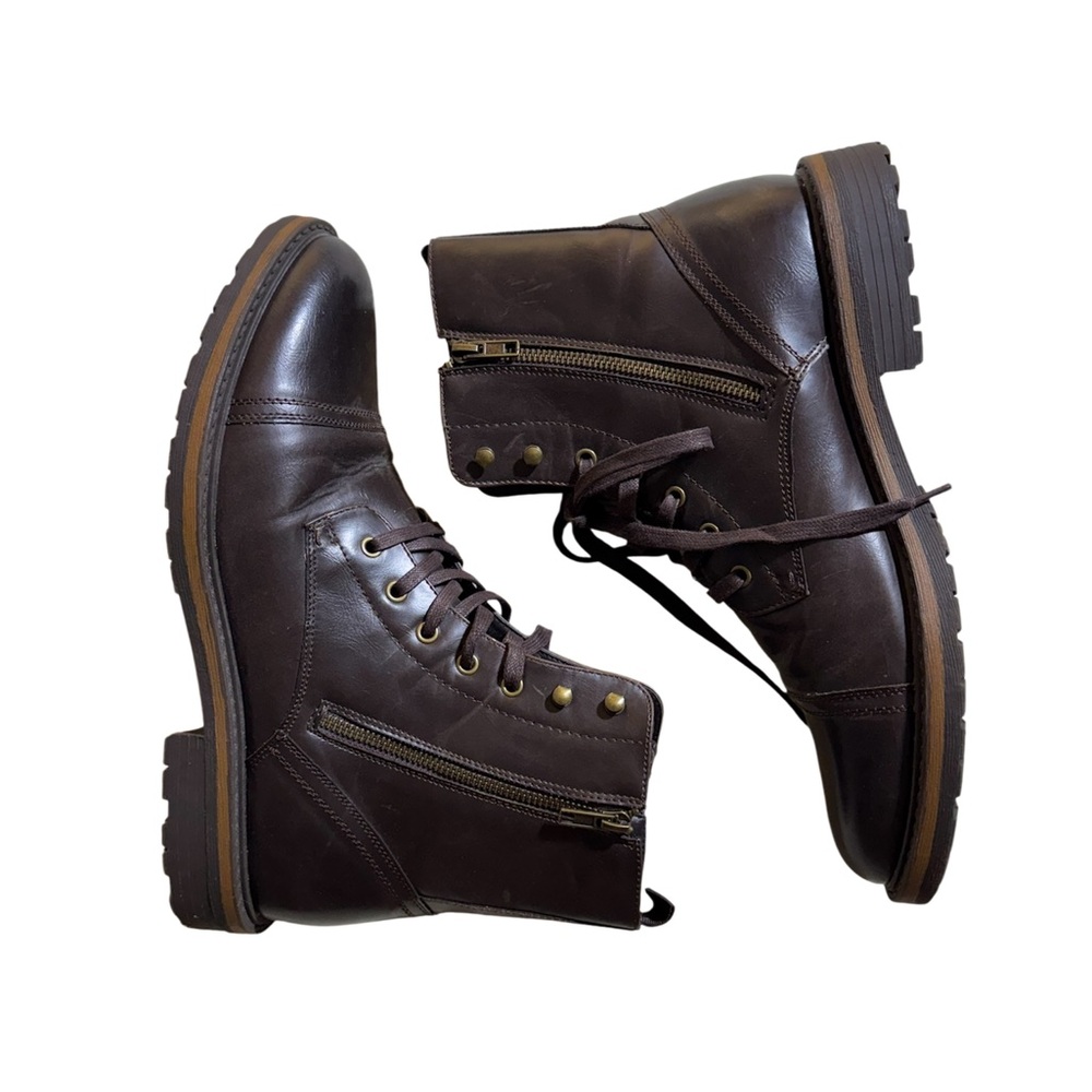Unlisted by Kenneth Cole Brown Leather Lace-Up Zip Combat Boots